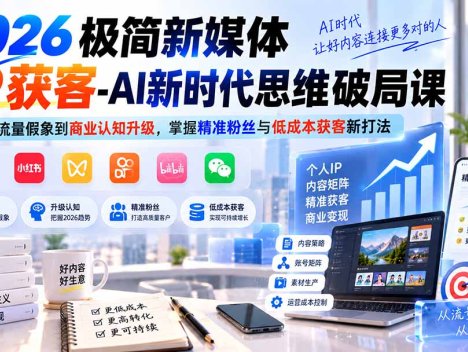 2026极简新媒体IP获客-AI新时代思维破局课：从破除流量假象到商业认知升级，掌握精准粉丝与低成本获客新打法