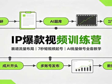 IP爆款视频训练营：赛道流量布局，7秒短视频起号，AI批量做号全套教学