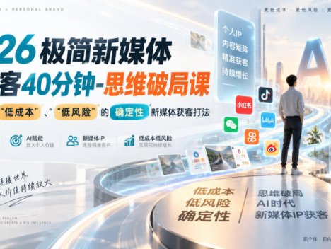 2026极简新媒体IP获客40分钟-思维破局课，解锁Ai时代“低成本”、“低风险”的确定性新媒体获客打法