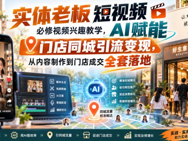 实体老板短视频必修视频兴趣教学，AI赋能门店同城引流变现，AI+短视频+直播打爆实体客流量
