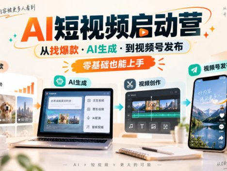 AI短视频启动营，从找爆款·AI生成·到视频号发布，零基础也能上手