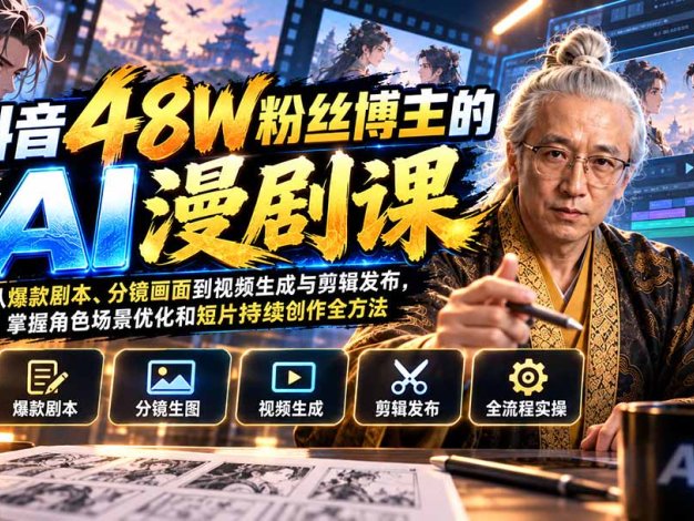 抖音48W粉丝博主的AI漫剧课:从爆款剧本、分镜画面到视频生成与剪辑发布,掌握角色场景优化和短片持续创作全方法