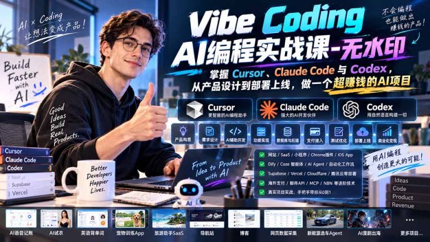 Vibe Coding AI编程实战课-无水印:掌握Cursor、Claude Code与Codex,从产品设计到部署上线,做一个超赚钱的AI项目