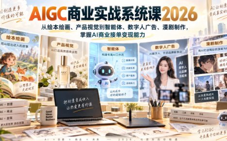 AIGC商业实战系统课2026,从绘本绘画、产品视觉到智能体、数字人广告、漫剧制作,掌握AI商业接单变现能力
