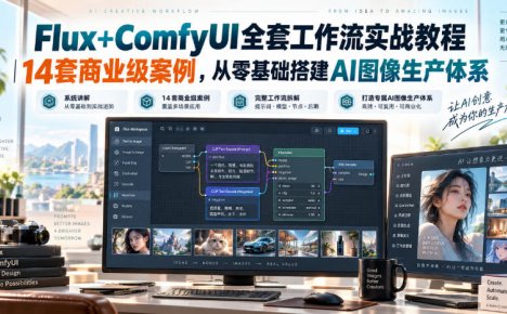 Flux+ComfyUI全套工作流实战教程|14套商业级案例,从零基础搭建AI图像生产体系