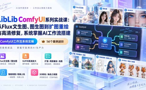 LibLib ComfyUI系列实战课:从Flux文生图、图生图到扩图重绘与高清修复,系统掌握AI工作流搭建