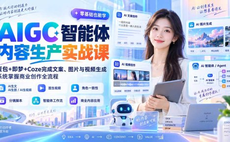 AIGC智能体内容生产实战课:豆包+即梦+Coze完成文案、图片与视频生成,系统掌握商业创作全流程