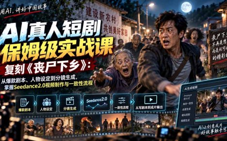 AI真人短剧保姆级实战课,复刻《丧尸下乡》:从爆款剧本、人物设定到分镜生成,掌握Seedance2.0视频制作与一致性流程