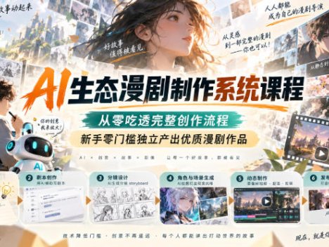 AI生态漫剧制作系统课程，从零吃透完整创作流程，新手零门槛独立产出优质漫剧作品