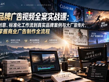 AI品牌广告视频全案实战课：从AI创意、标准化工作流到真实品牌案例与大厂宣传片，系统掌握商业广告制作全流程