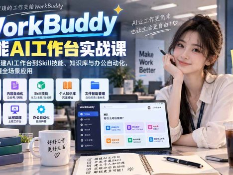 WorkBuddy全能AI工作台实战课：从3步搭建AI工作台到Skill技能、知识库与办公自动化，系统掌握全场景应用