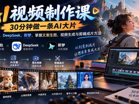 AI视频制作课-30分钟做一条AI大片：学习豆包、DeepSeek、即梦，掌握文案生图、视频生成与剪辑成片方法