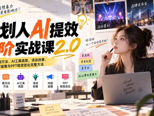策划人AI提效进阶实战课2.0:掌握提示词方法、AI工具选型、活动创意、内容宣推与PPT视觉优化完整方法