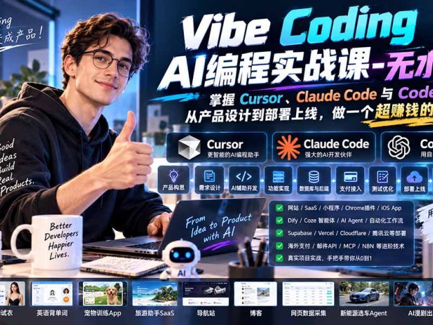 Vibe Coding AI编程实战课-无水印:掌握Cursor、Claude Code与Codex,从产品设计到部署上线,做一个超赚钱的AI项目