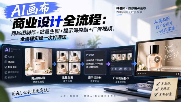 AI画布商业设计全流程:商品图制作+批量生图+提示词控制+广告视频,全流程实操一次打通法