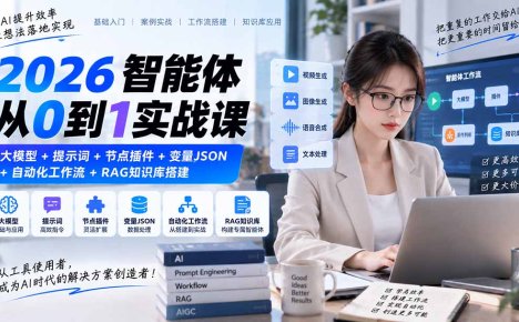 2026智能体从0到1实战课|大模型+提示词+节点插件+变量JSON+自动化工作流+RAG知识库搭建