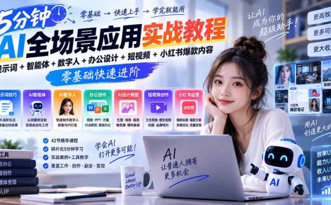 AI全场景应用实战教程|提示词+智能体+数字人+办公设计+短视频+小红书爆款内容,零基础快速进阶
