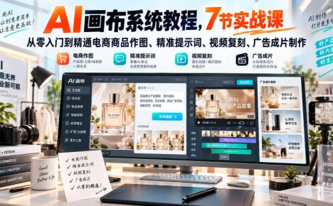 AI画布系统教程,7节实战课从零入门到精通电商商品作图、精准提示词、视频复刻、广告成片制作