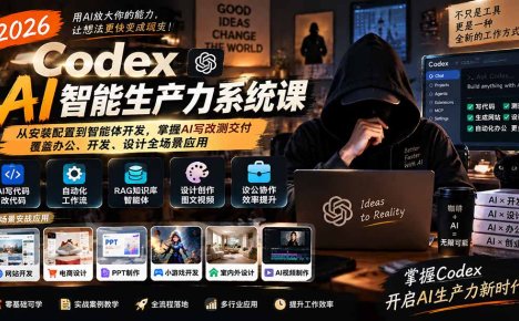 2026 Codex AI智能生产力系统课-更新|从安装配置到智能体开发,掌握AI写改测交付,覆盖办公、开发、设计全场景应用