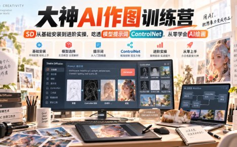 大神AI作图训练营,SD从基础安装到进阶实操,吃透模型提示词ControlNet,从零学会AI绘画