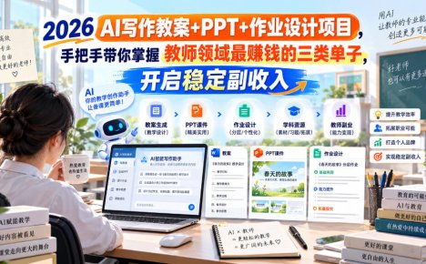 2026 AI写作教案+PPT+作业设计项目,手把手带你掌握教师领域最賺钱的三类单子,开启稳定副收入