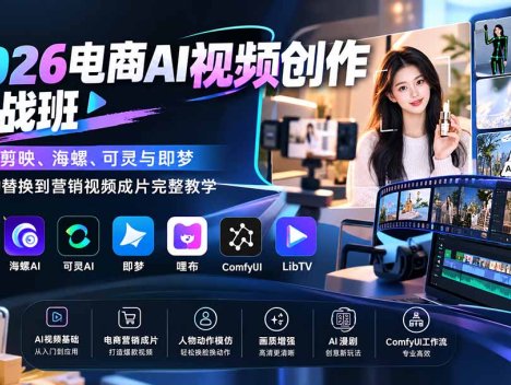 2026电商AI视频创作实战班：掌握剪映、海螺、可灵与即梦，从人物替换到营销视频成片完整教学