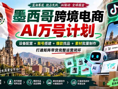 墨西哥AI跨境电商万号计划｜设备配置+账号搭建+爆款找品+素材批量制作，打通矩阵带货完整运营闭环