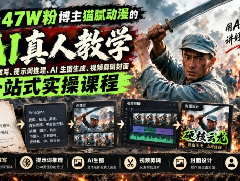 抖音47W粉博主猫腻动漫的AI真人漫剧教学，小说剧本改写、提示词推理、AI生图生成、视频剪辑封面一站式实操课程