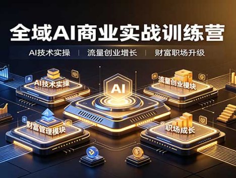 全域AI商业实战训练营：涵盖AI技术实操、流量创业、财富管理与职场成长全体系内容