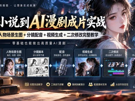 从小说到AI漫剧成片实战：写文+人物场景生图+分镜配音+视频生成+二次修改完整教学