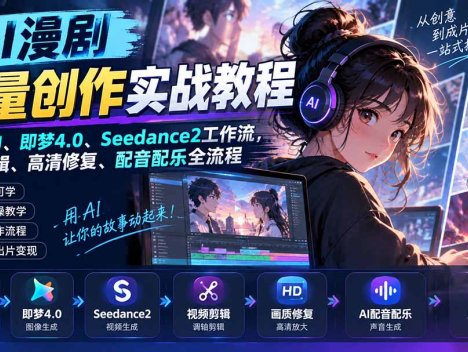 AI漫剧批量创作实战教程：掌握MJ、即梦4.0、Seedance2工作流，完成剪辑、高清修复、配音配乐全流程