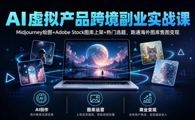 AI虚拟产品跨境副业实战课|Midjourney绘图+Adobe Stock图库上架+热门选题,跑通海外图库售图变现