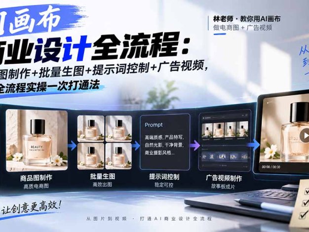 AI画布商业设计全流程:商品图制作+批量生图+提示词控制+广告视频,全流程实操一次打通法