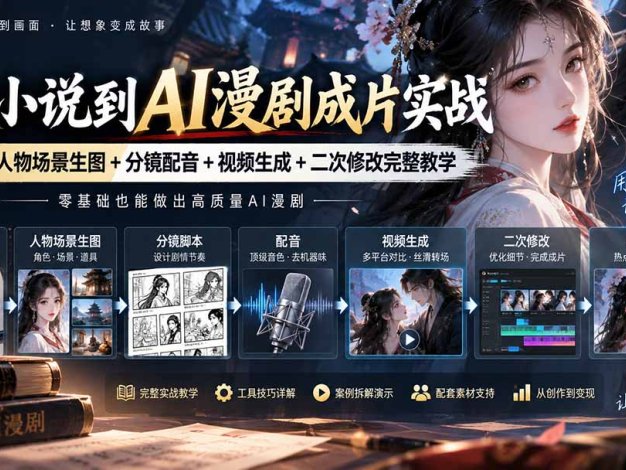 从小说到AI漫剧成片实战:写文+人物场景生图+分镜配音+视频生成+二次修改完整教学