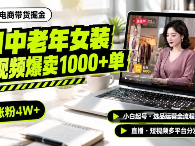 AI中老年服装带货赛道新玩法,一个视频卖出1000多单涨粉4W+,小白起号选品运营全流程分析拆解