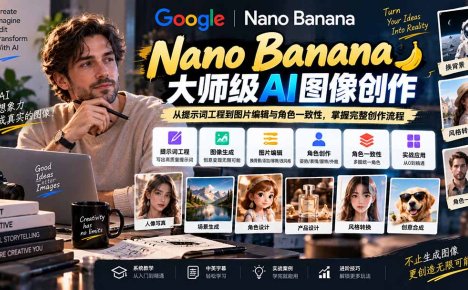 【无水印】Nano Banana大师级AI图像实战课:从提示词工程到图片编辑与角色一致性,掌握完整创作流程