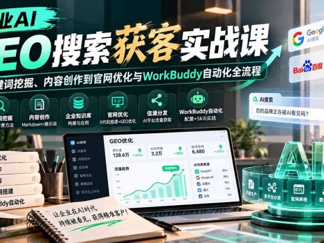 企业AI GEO搜索获客实战课：从关键词挖掘、内容创作到官网优化与WorkBuddy自动化全流程