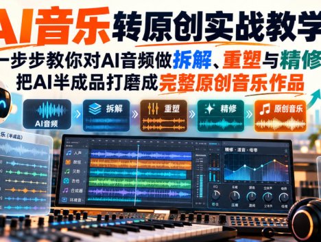 AI音乐转原创实战教学，一步步教你对AI音频做拆解、重塑与精修，把AI半成品打磨成完整原创音乐作品
