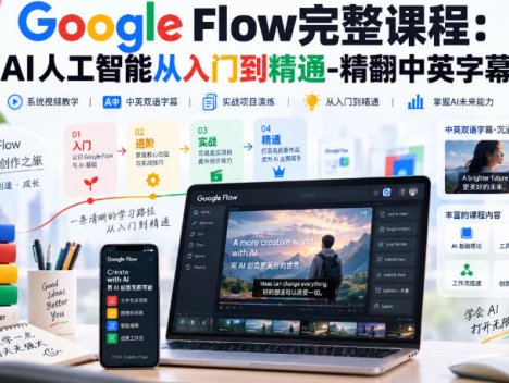 【无水印】Google Flow完整课程：AI人工智能从入门到精通-精翻中英字幕