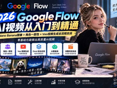 【无水印】Google Flow AI视频从入门到精通：Nano Banana图像+角色一致性+Veo视频生成全流程实战-精翻中英字幕