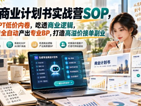 AI商业计划书实战营SOP，跳出PPT低价内卷，吃透商业逻辑，借助AI全自动产出专业BP，打造高溢价接单副业