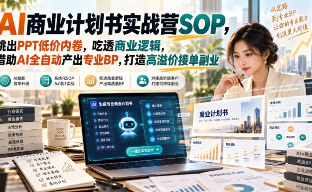 AI商业计划书实战营SOP,跳出PPT低价内卷,吃透商业逻辑,借助AI全自动产出专业BP,打造高溢价接单副业