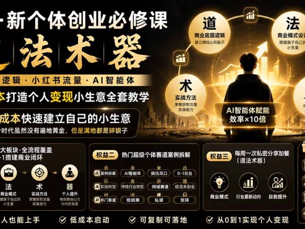 AI+新个体创业必修课-更新0922｜道法术器｜商业逻辑·小红书流量·AI智能体｜低成本打造个人变现小生意全套教学