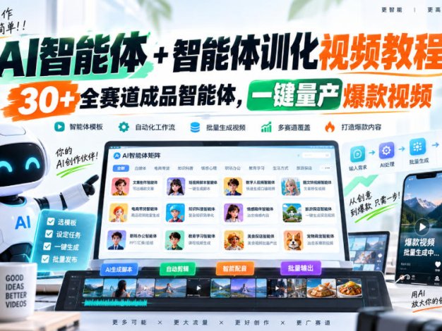 【无水印】AI智能体+智能体训化视频教程，30+全赛道成品智能体，一键量产爆款视频【更新】