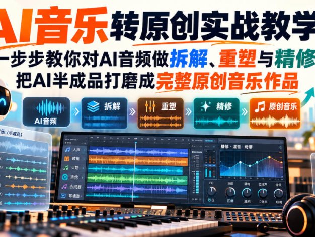 AI音乐转原创实战教学，一步步教你对AI音频做拆解、重塑与精修，把AI半成品打磨成完整原创音乐作品