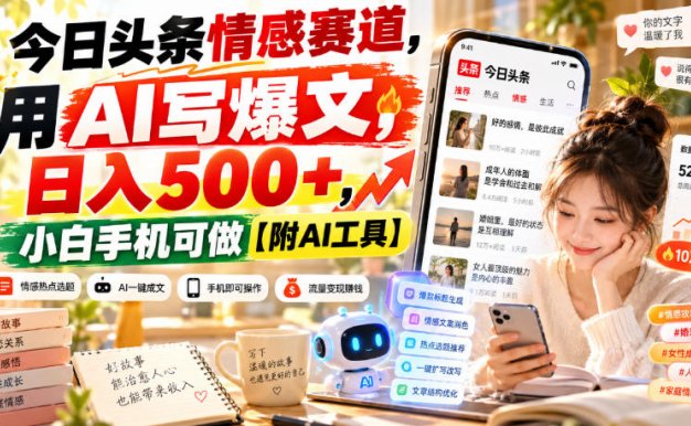今日头条情感赛道,用AI写爆文,日入500+,小白手机可做【附AI工具】
