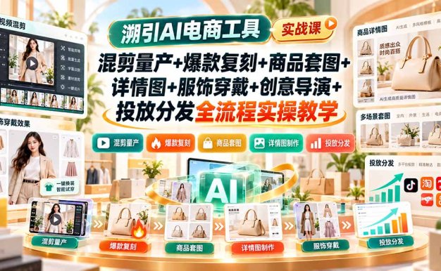 溯引AI电商工具实战课:混剪量产+爆款复刻+商品套图+详情图+服饰穿戴+创意导演+投放分发全流程实操教学