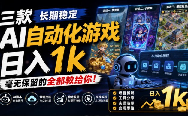 三款长期稳定AI自动化游戏,日入1k,毫无保留的全部教给你!【揭秘】