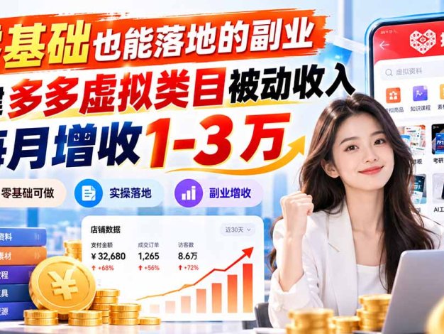 零基础也能落地的副业,搭建多多虚拟类目被动收入,每月增收 1-3 万