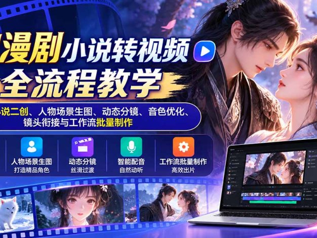 AI漫剧小说转视频全流程教学:掌握小说二创、人物场景生图、动态分镜、音色优化、镜头衔接与工作流批量制作